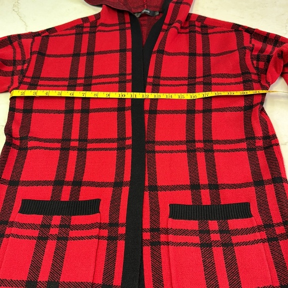 Fashion Open Front Long Red Sweater with Hood Size Large - Picture 5 of 9